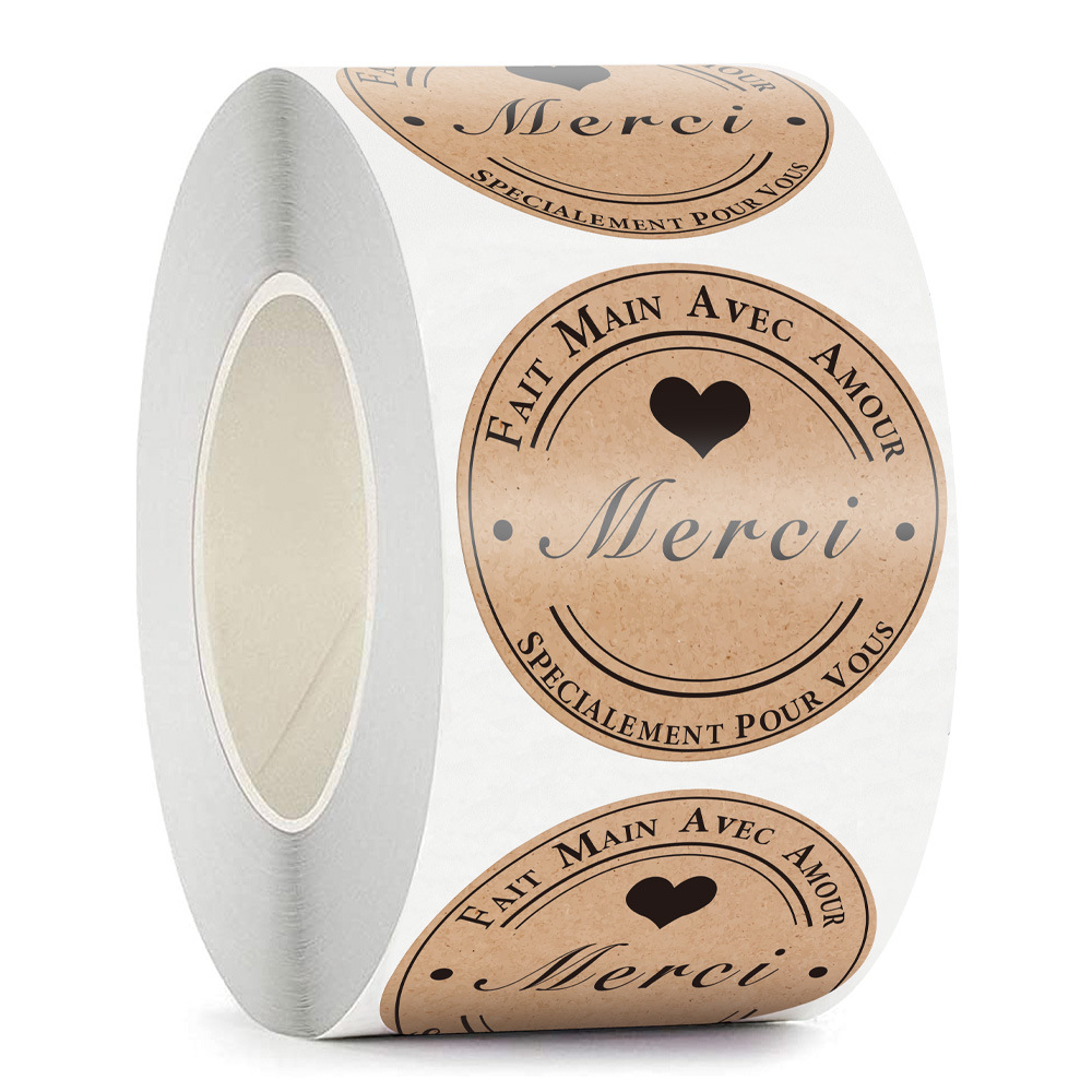 Sticker Label Roll - 50-500pcs Merci Kraft Sticker French Thank