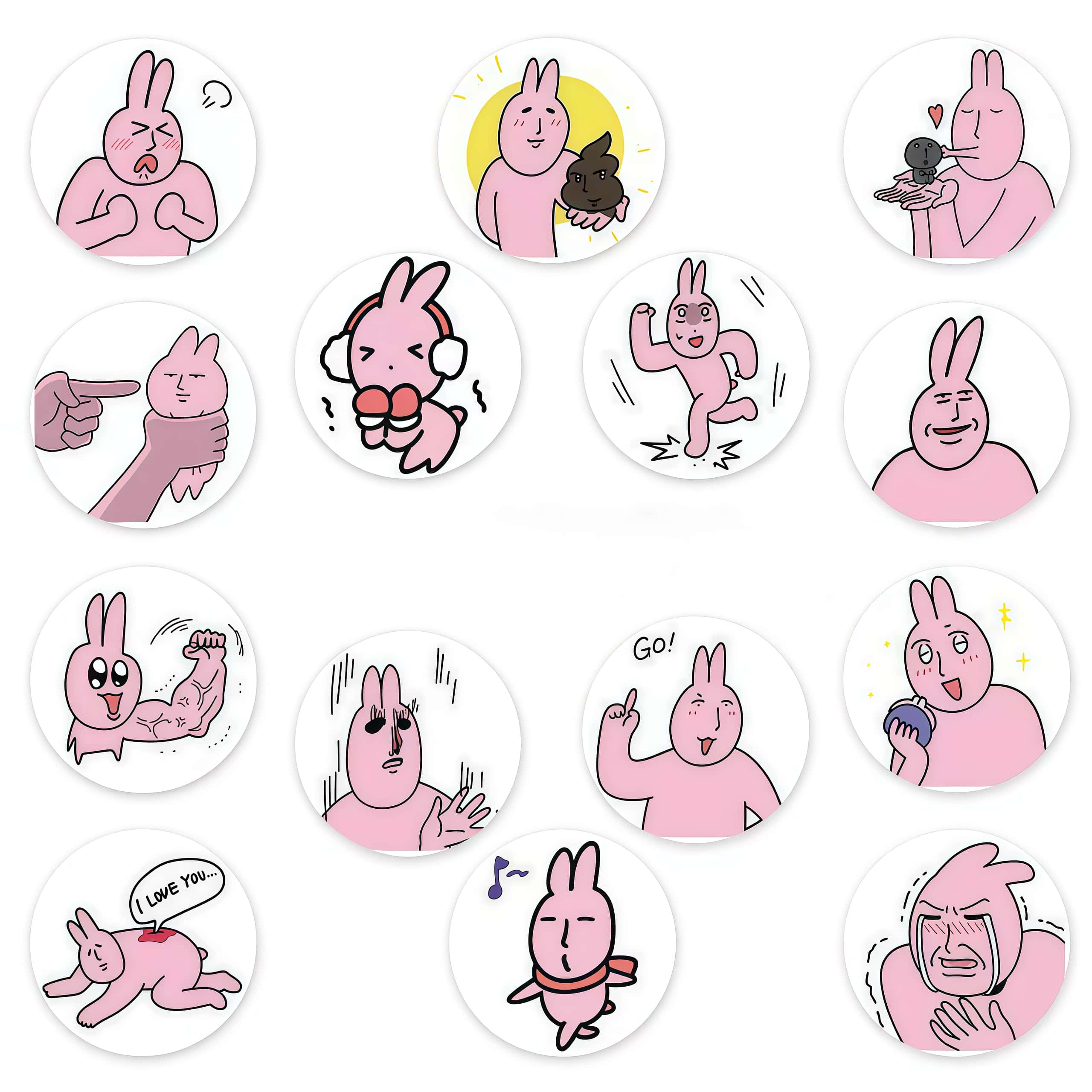 500Pcs Funny Pink Meme Rabbit  - Sticker Label Roll ulasan dan harga