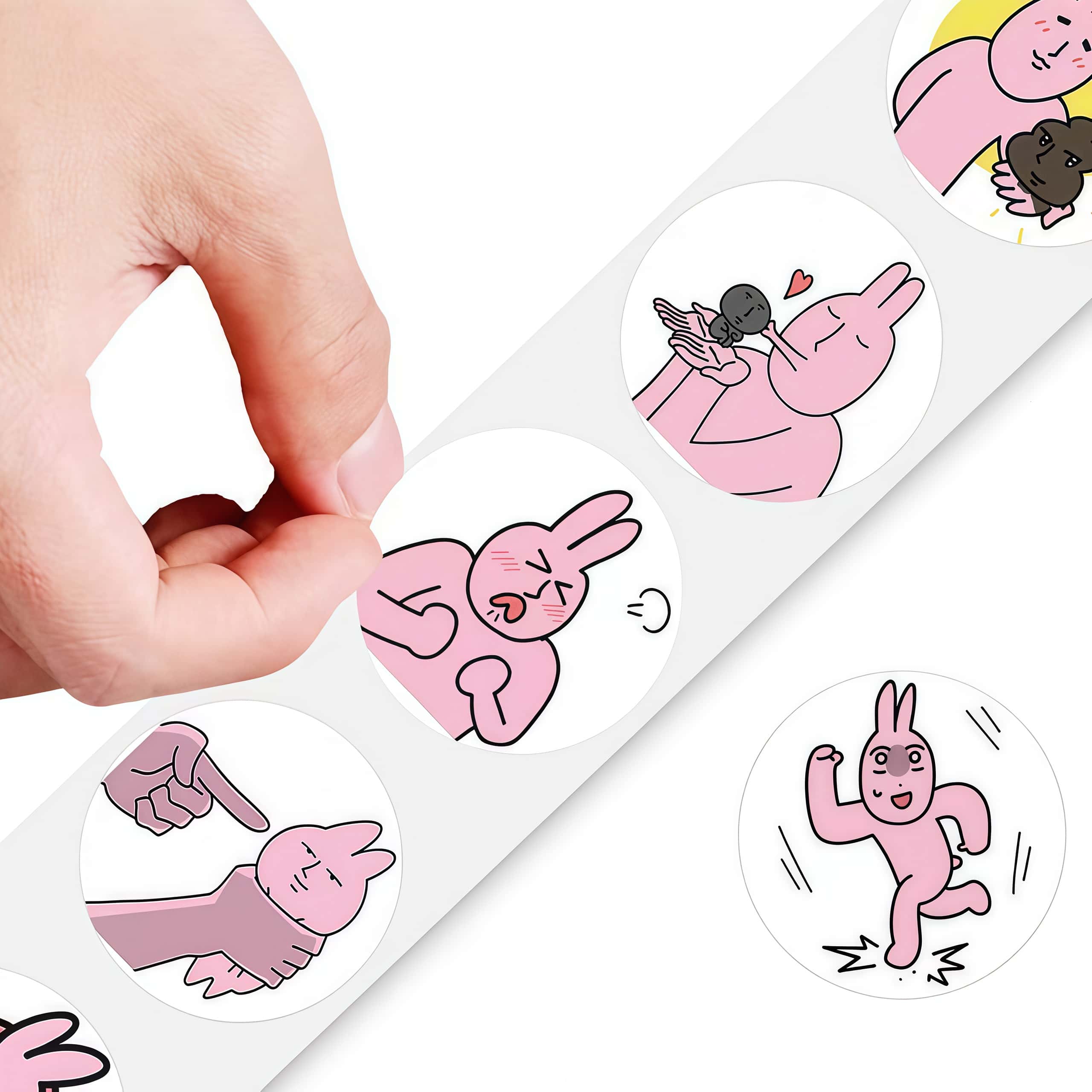 500Pcs Funny Pink Meme Rabbit  - Sticker Label Roll ulasan dan harga