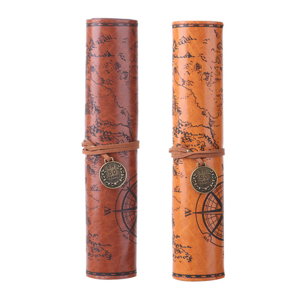 2Pcs Pencil Pouch Vintage Map  - Pen Pouch Roll ulasan dan harga