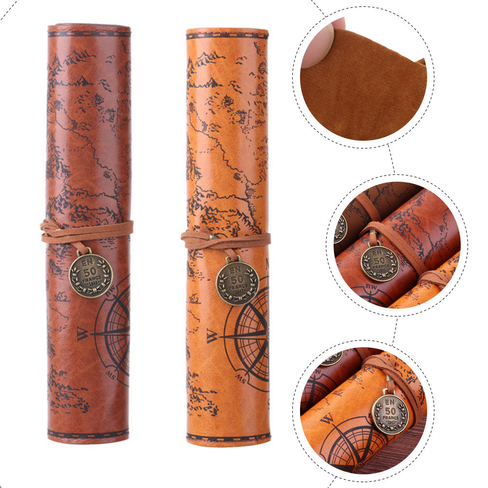 2Pcs Pencil Pouch Vintage Map  - Pen Pouch Roll ulasan dan harga