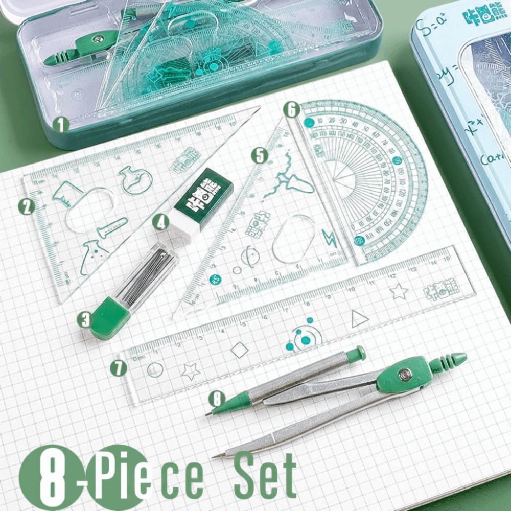 8Pcs/Set Multifunctional Math  - Compass Geometry Set ulasan dan harga